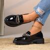 Black loafers women's 2025 new platform chain single shoes, black British style small leather shoes are in stock.