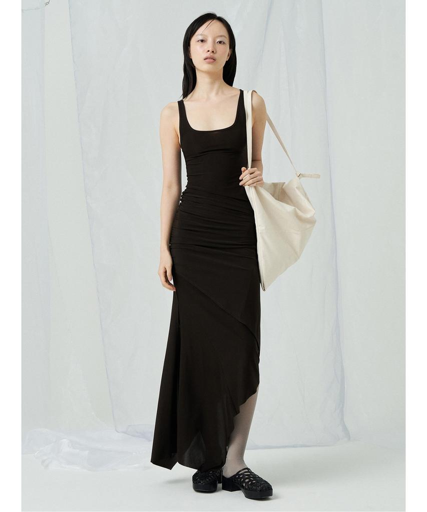 Anggae Light Jersey Unbalanced Long Skirt Brown