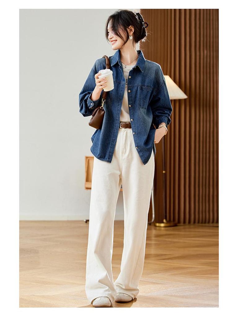 Women's Retro Denim Shirt Jacket - Long Sleeve, Mid-Length, 2025 Autumn/Winter Collection