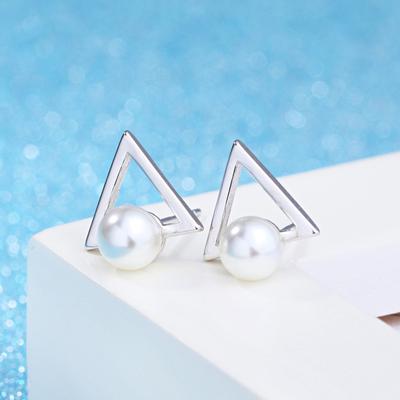 Triangle Pearl Silver Stud Earrings Female Korean Fashion Silver-Plated Ear Studs Jewelry Earrings
