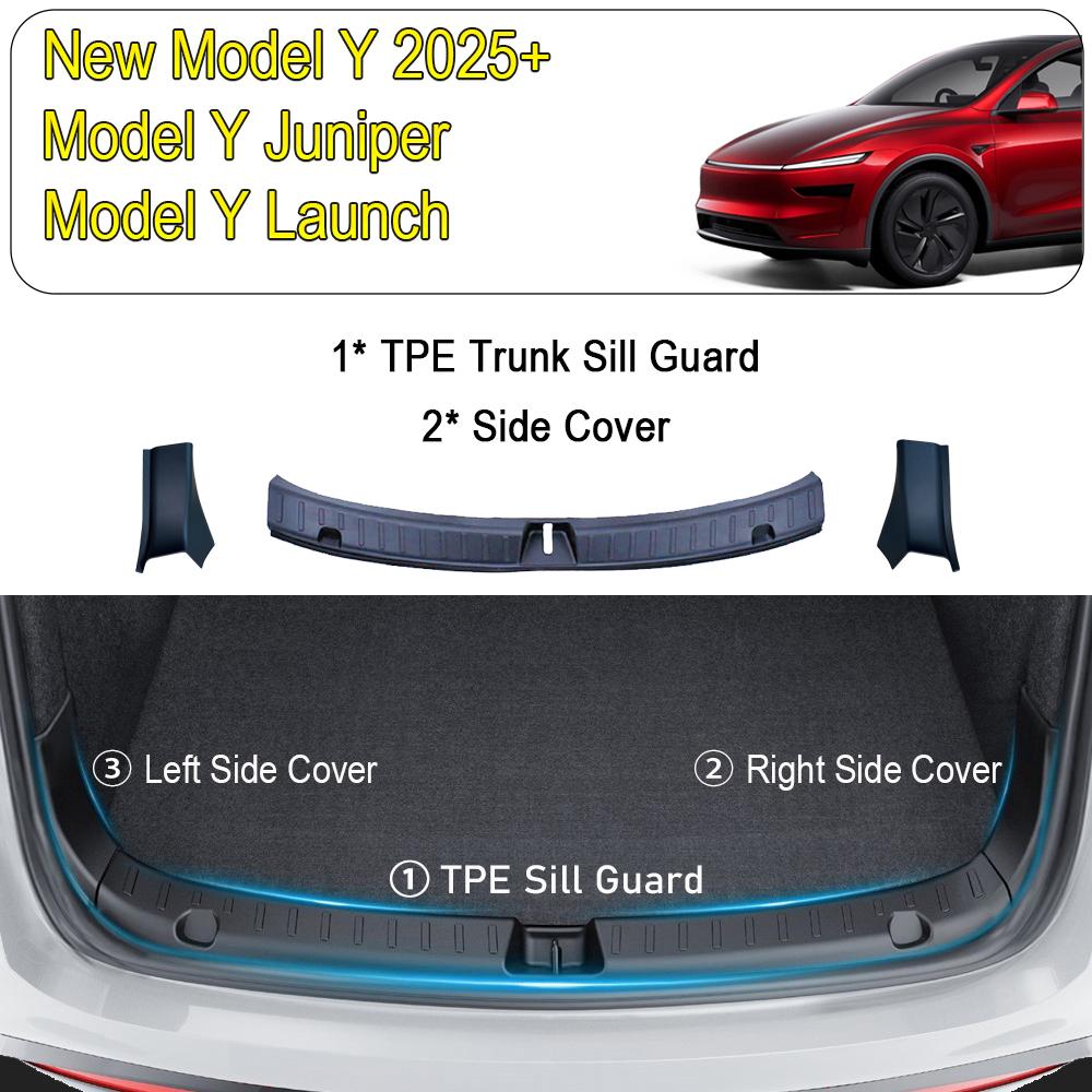 For Tesla Model Y Juniper 2025 Trunk Threshold Strip TPE Mats Sill Guard Rear Cargo Anti Scratch Protector Interior Accessories