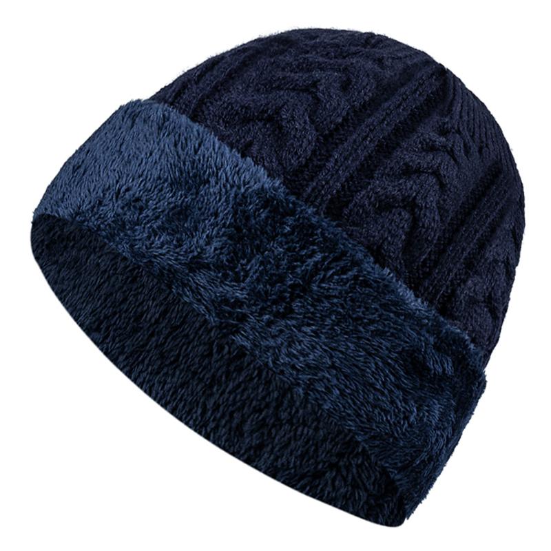 Unisex vinterlue Høy kvalitet Legg til pelsfôret lue Stilig ulllue for menn Kvinner Varm tykk utendørs strikket lue