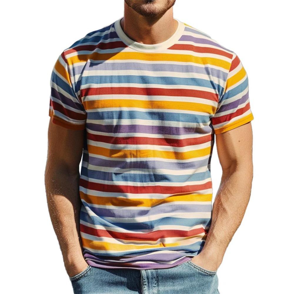 Retro Koszulki z Grafiką Paskami dla Mężczyzn Moda Letnia Krótki Rękaw Koszulki Drukowane 3D Trend Streetwear Luźne Bluzy T-shirty