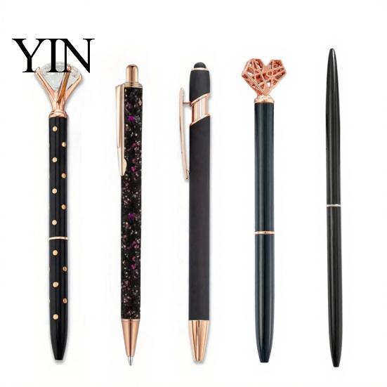 Refillable Metal Ink Pen 5PCS Diamond Ballpoint Pens, with Sparkling Rhinestone Decor, Smooth Press Mechanism Writing Pen, for Kids Adults Stationery