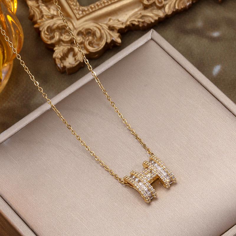 Titanium Steel 'H' Pendant Necklace – Trendy, Simple Luxury Clavicle Chain for Women