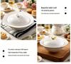 European Gold Rim Ceramic Bird's Nest Dessert Bowl with Lid | Embossed Palace Tureen Set for Sweet Soup