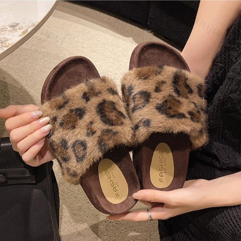 Fashion Women's Platform Plush Shoes Autumn Winter New Comfortable Indoor One Word Cotton Slippers Fashion Outdoor Non Slip Casual Flats