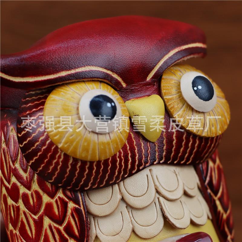 First Layer Vegetable Tanned Cowhide Owl Pen Holder Storage Box Office Desktop Cute Cartoon Ornament Creative Birthday Gift