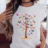 Women's Butterfly Tree Printed Harajuku Summer T-shirt Casual Round Neck Short Sleeve Top T-shirt Fashion Versatile Clothing