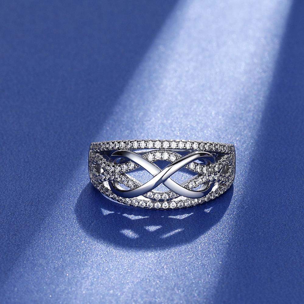 European and American style rhinestone rings for women, silver fashion hollow rings, hot-selling diamond-encrusted wedding rings