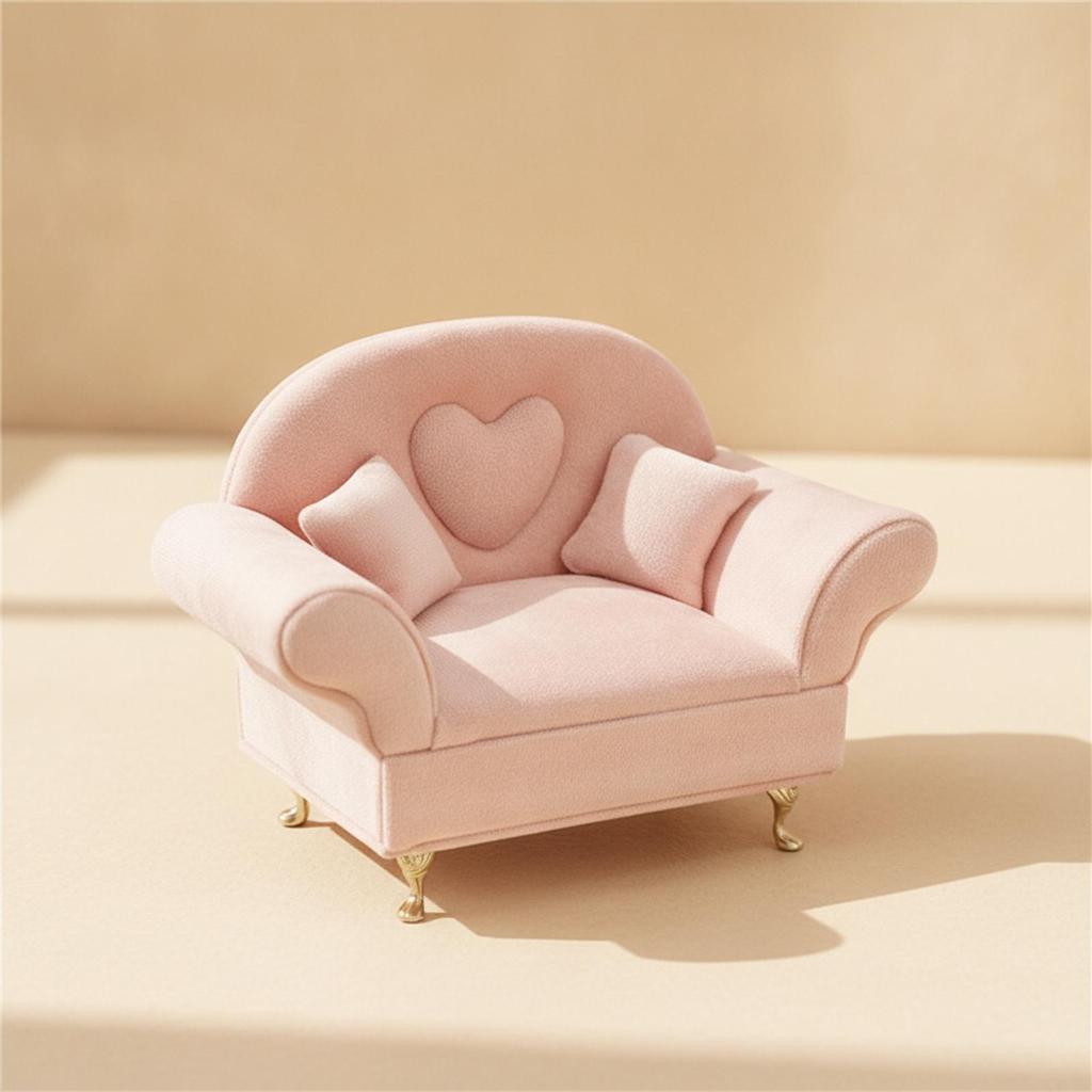 Upholstered Miniature Armchair with Heart Backrest Decorative Velvet