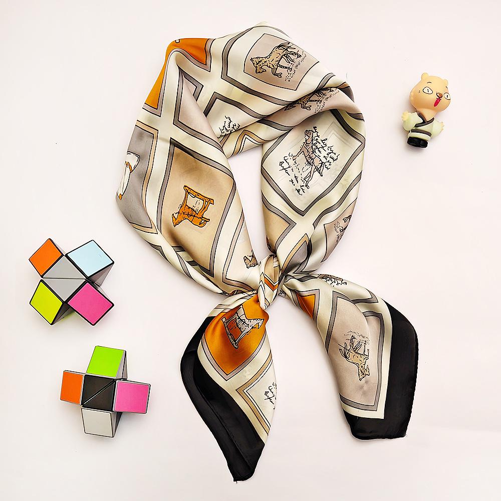 Small 70cm Sunflower Print Silk Satin Square Scarf for Women - Versatile and High-End Accessory