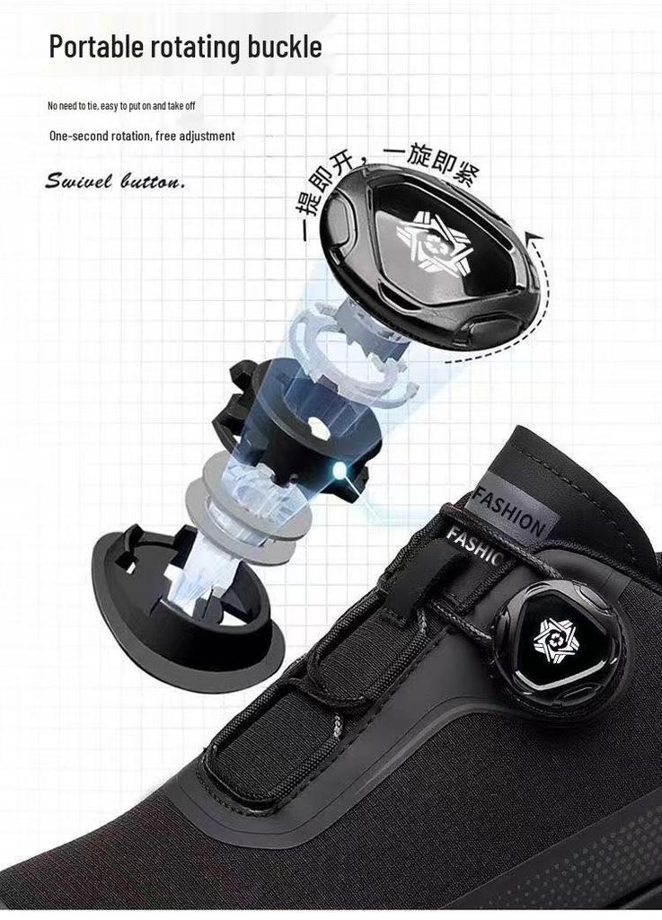 Men's Trendy Black Non-Slip Rotating Buckle Casual Sport Shoes for Spring Outdoor and Commuting