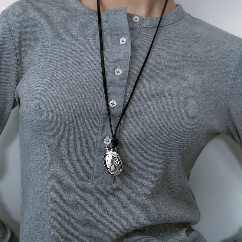 Black Leather Water Bottle Pendant Necklace - Versatile, Chic Accessory for Women