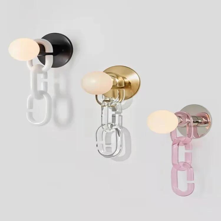 

Nordic Chain Wall Light Glass Ball Wall Lamp For Bedroom Bedside Living Room Study Cloakroom Art Home Decor розовый