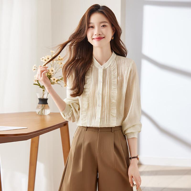 Women's Ruffle Collar Long-Sleeve Commuter Blouse