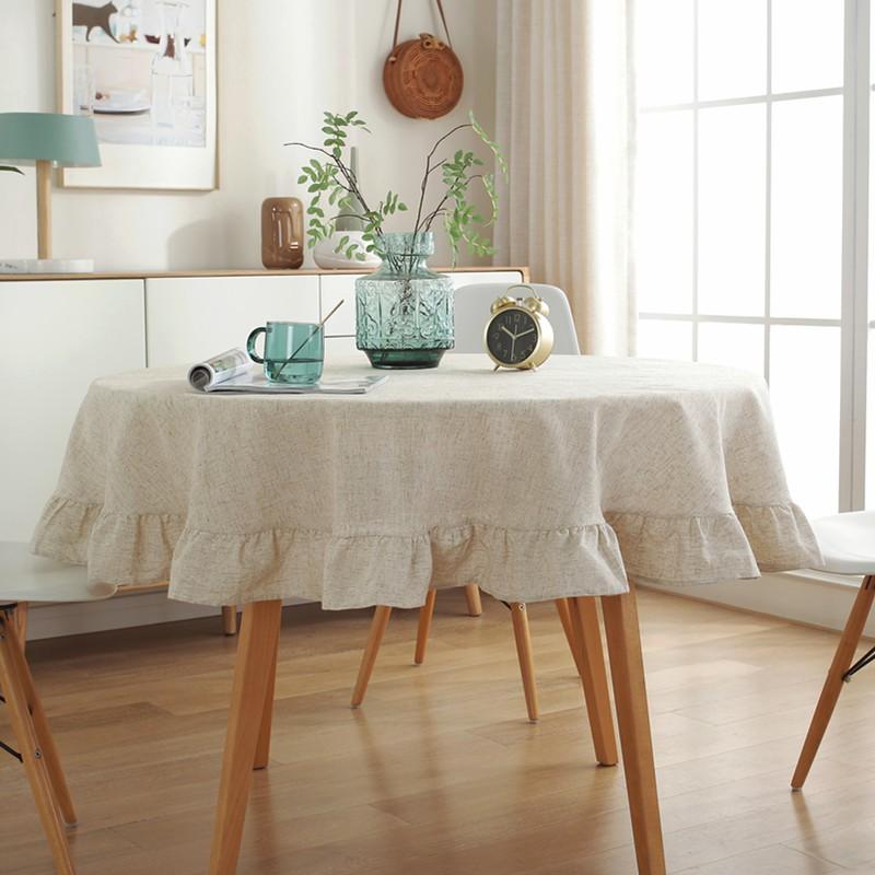 Nordic Minimalist Linen Tablecloth Round Cotton Cover With Tassels Dining Table Decor