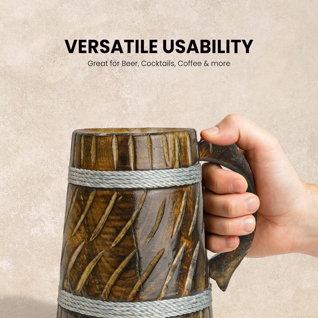 Handmade Wooden Beer Mug, Mango Wood with Sheesham Finish, Barrel Style, Lightweight & Durable, for Craft Beer