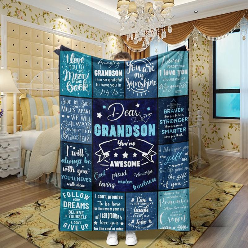 Love and Family Wishes digital-printed polyester Bedroom velvet flannel soft sofa cover blanket Fleece soft sofa cover blankets