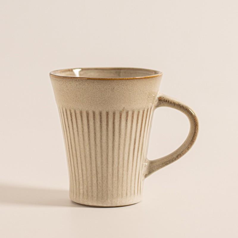 Super gutaussehende Retro-Keramiktasse mit Ofenbrandglasur, vertikales Muster, Becher mit Henkel, Hängeohr-Tasse, Haushalts-Frühstückstasse, Wasserbecher, Teetasse