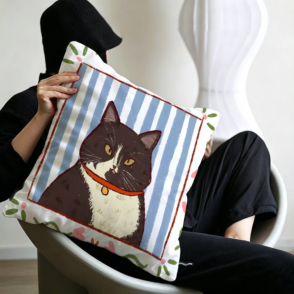 Cute caroon cat portrait photo frame fashion art Cushion Cover Polyester Sofa Cushions Throw Pillows Home Decoration Pillowcover