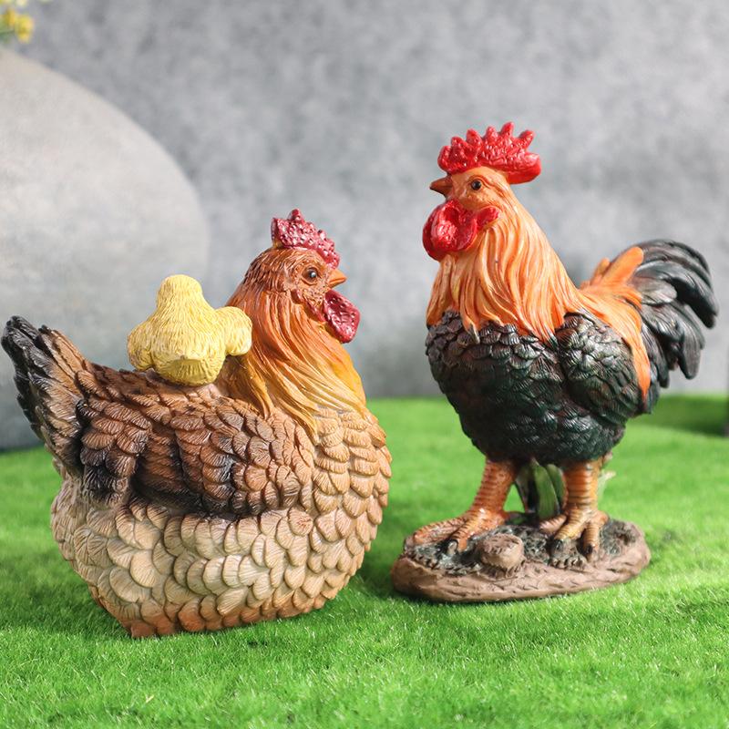 1Pc American Country Farm Simulation Resin Rooster and Hen Ornaments for Courtyard Lawn Garden Landscape Decorations