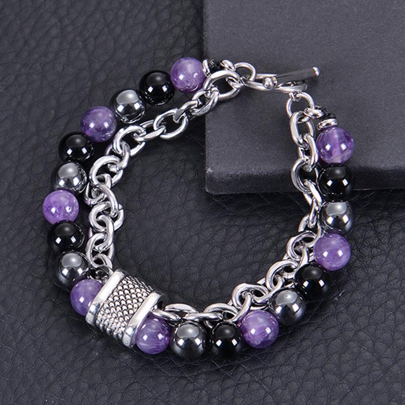 2025 Men's Double Layer Tiger Eye & Black Magnetic Stone Stainless Steel Bracelet with OT Buckle
