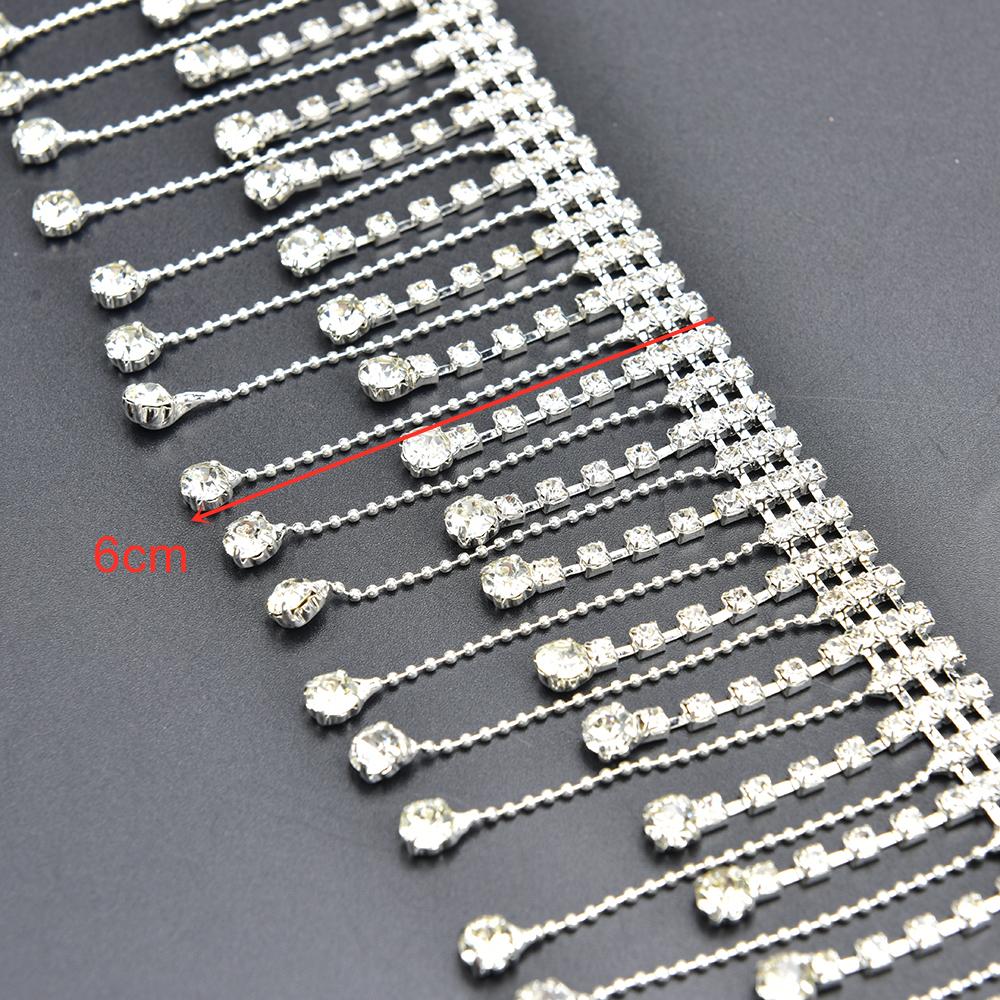 Beautiful Long Tassels Crystal Silver Diamond Chain Wedding Dress Necklace Garment Diy Decoration Sewing Costume Applique Trims