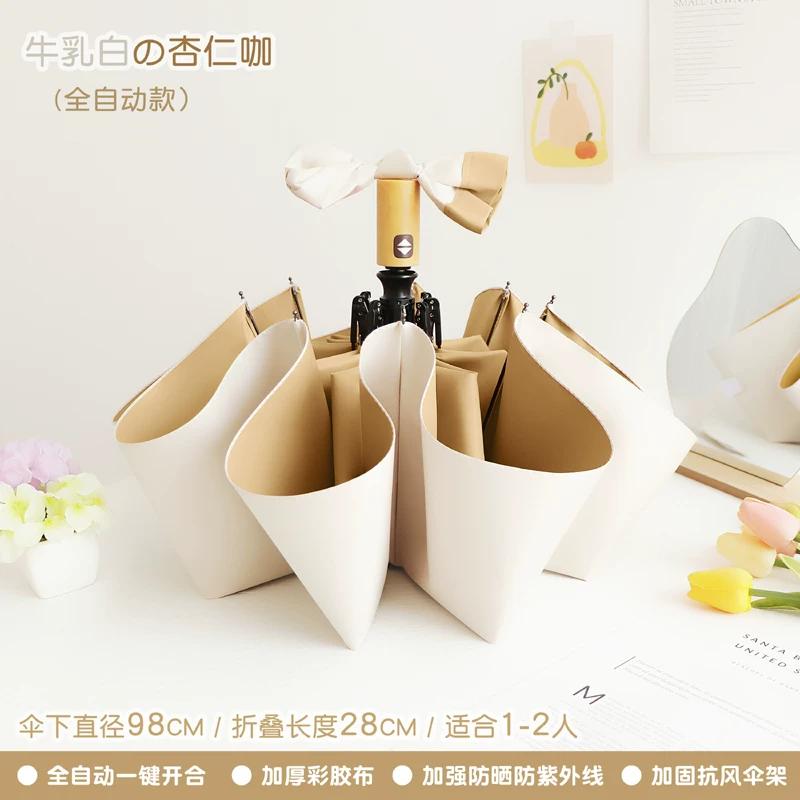 Color Plastic Automatic Foldable Compact Dual-Use Sun Umbrella