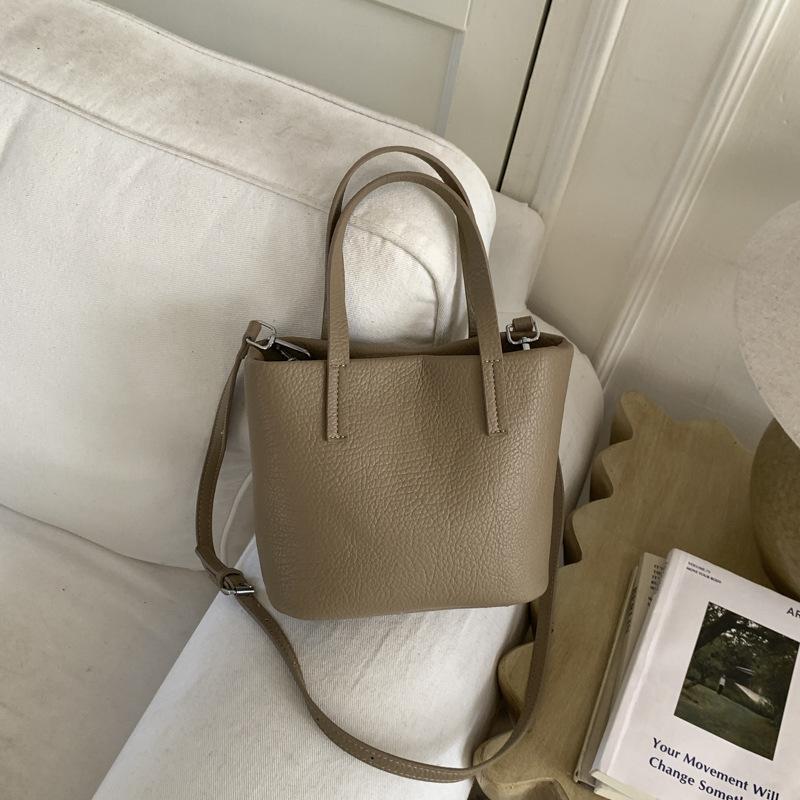 Минималистичный стиль, мягкая кожа, однотонный, маленькая нишевая сумка для покупок, сумка, сумка-ведро, сумка через плечо without pendant хаки