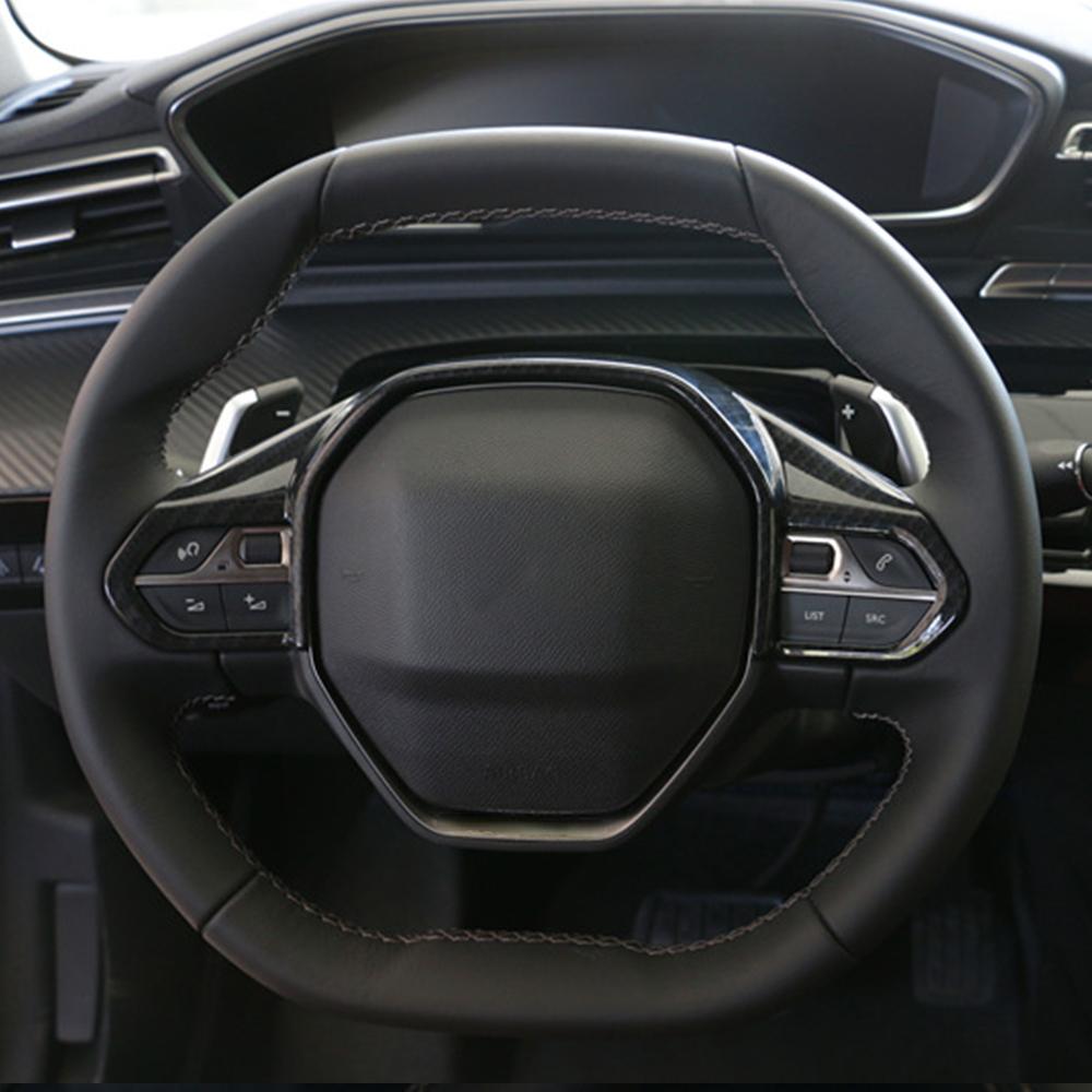 Car Steering Wheel Panel Cover Sequins Trim for Peugeot 2008 2019 2020 2025 2025 ABS Carbon Fiber Interior Sticker