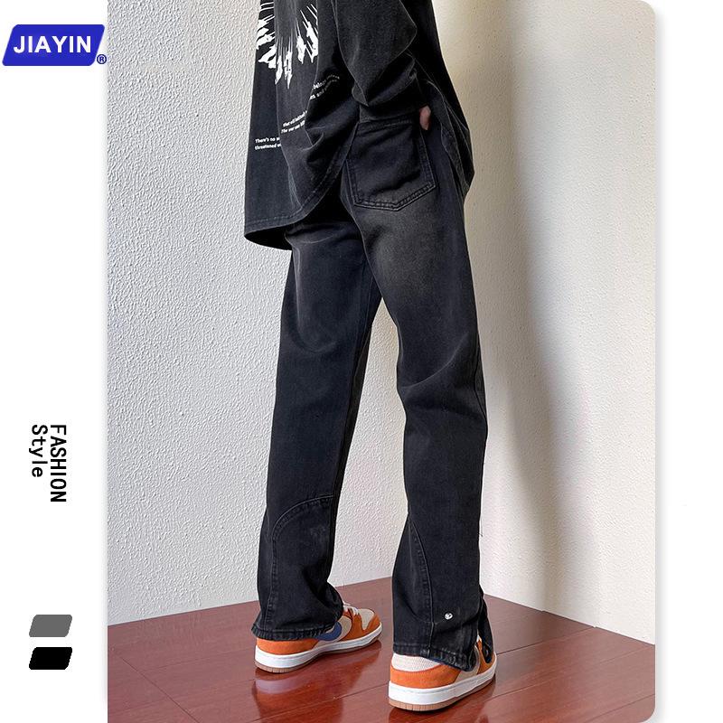 

GZJY Men s Retro High Street Zipper Jeans: Trendy Micro Flared Straight-Leg Pants for Spring M (105-120 Catty) чорний