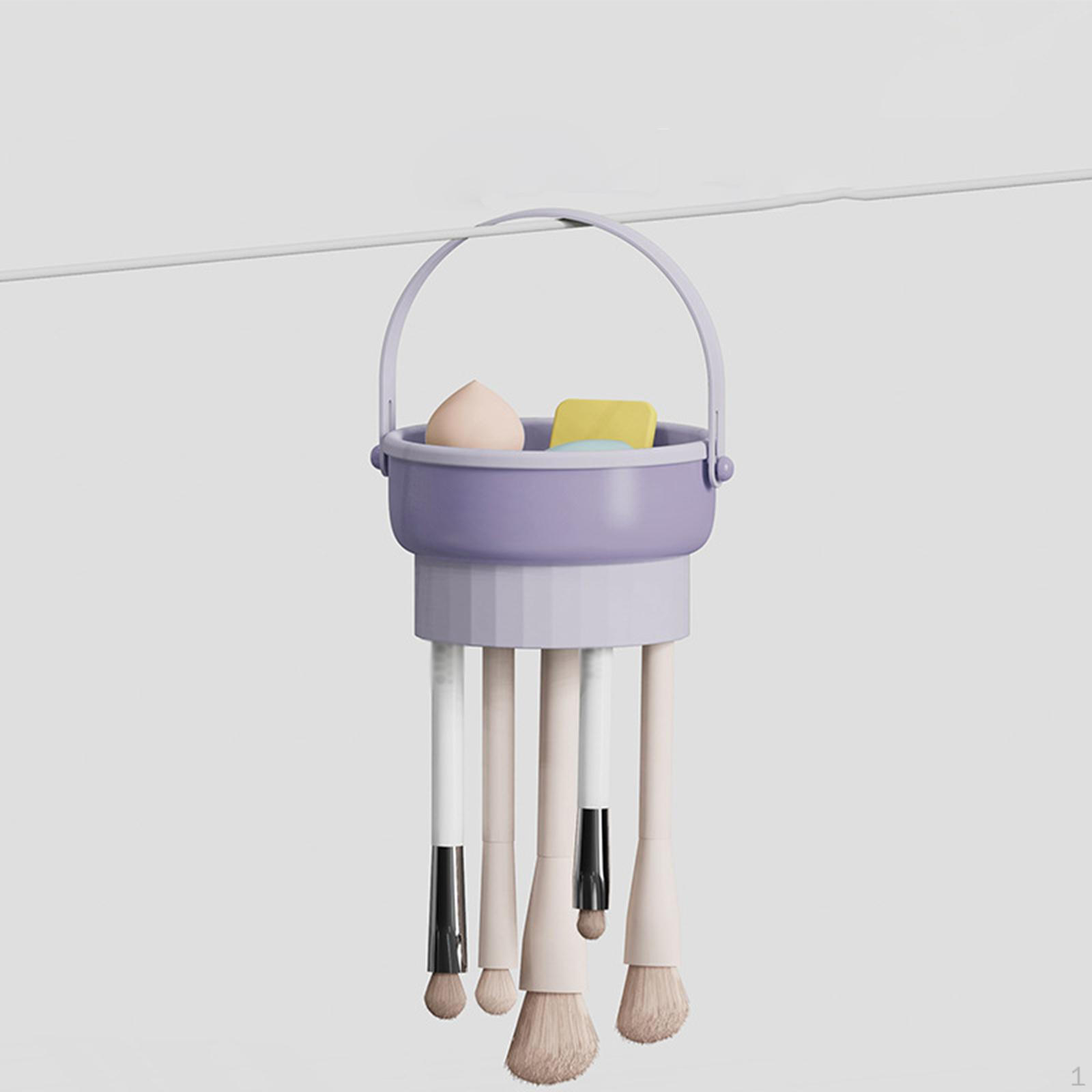 

2 in 1 Cleaning Mat for Makeup Brush, Pad, with Drying Basket, Portable Washing Bowl, Purple