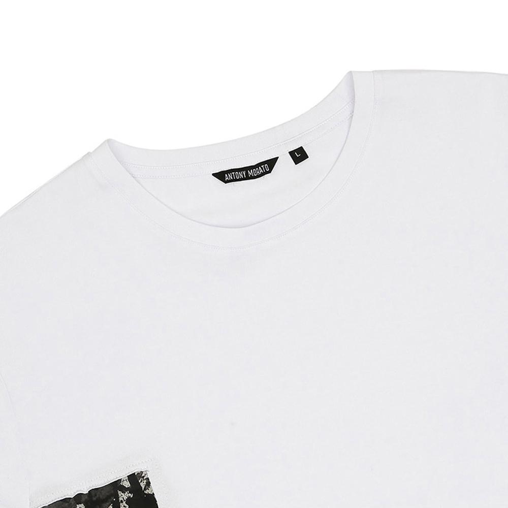 IKALOOK Printed Color Block White Round Short Sleeve T-Shirt Stee164