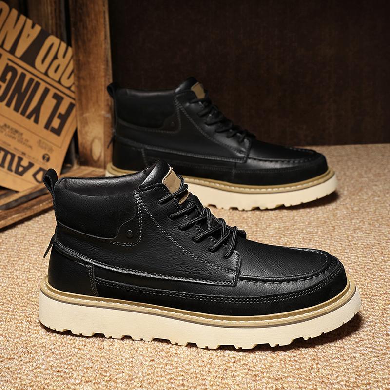 Italian Men Genuine Leather Motorcycle Boots Classic Vintage Casual Leather Flat Designer Shoes Outdoor Ankle Boot Walking Shoes