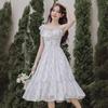 Korean Romantic Girl Vacation Style Fairy Floral Skirt Beautiful Flying Sleeves Temperament Dress Women's Summer New
