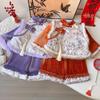 Girls' Winter Chinese-Style Warm Frog Button Outfit - Long Pants Two-Piece Set (AWB122)