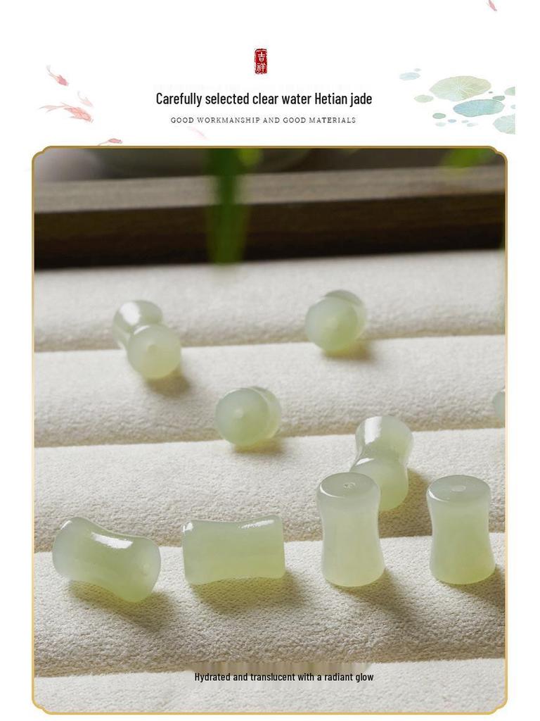 Natural Qinghai Hetian Jade Bamboo Barrel Beads for DIY Jewelry: Crystal Bracelet Xinjiang Jade Accessories