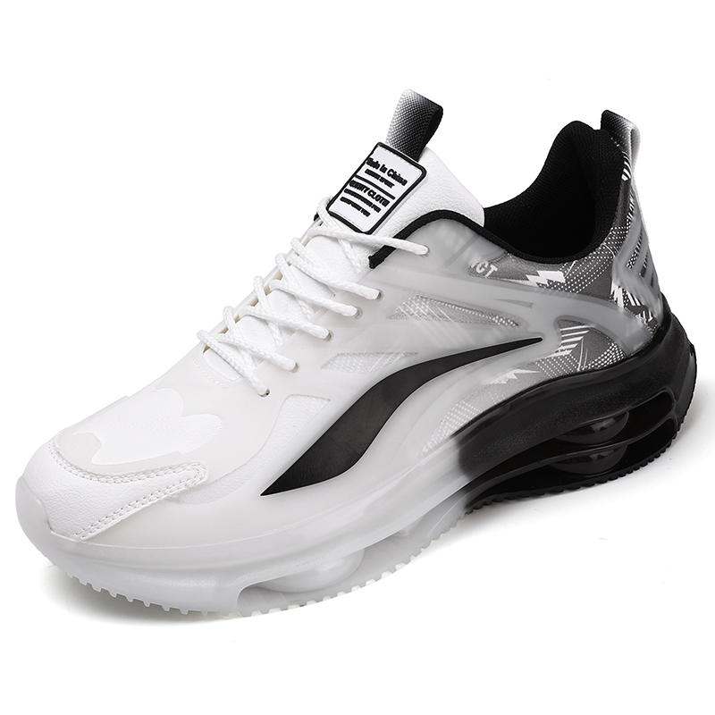 Men’s White Height Increase Street Style Sport Running Black Thick Sole Sneakers Retro Basketball Shoes Large Size for Students