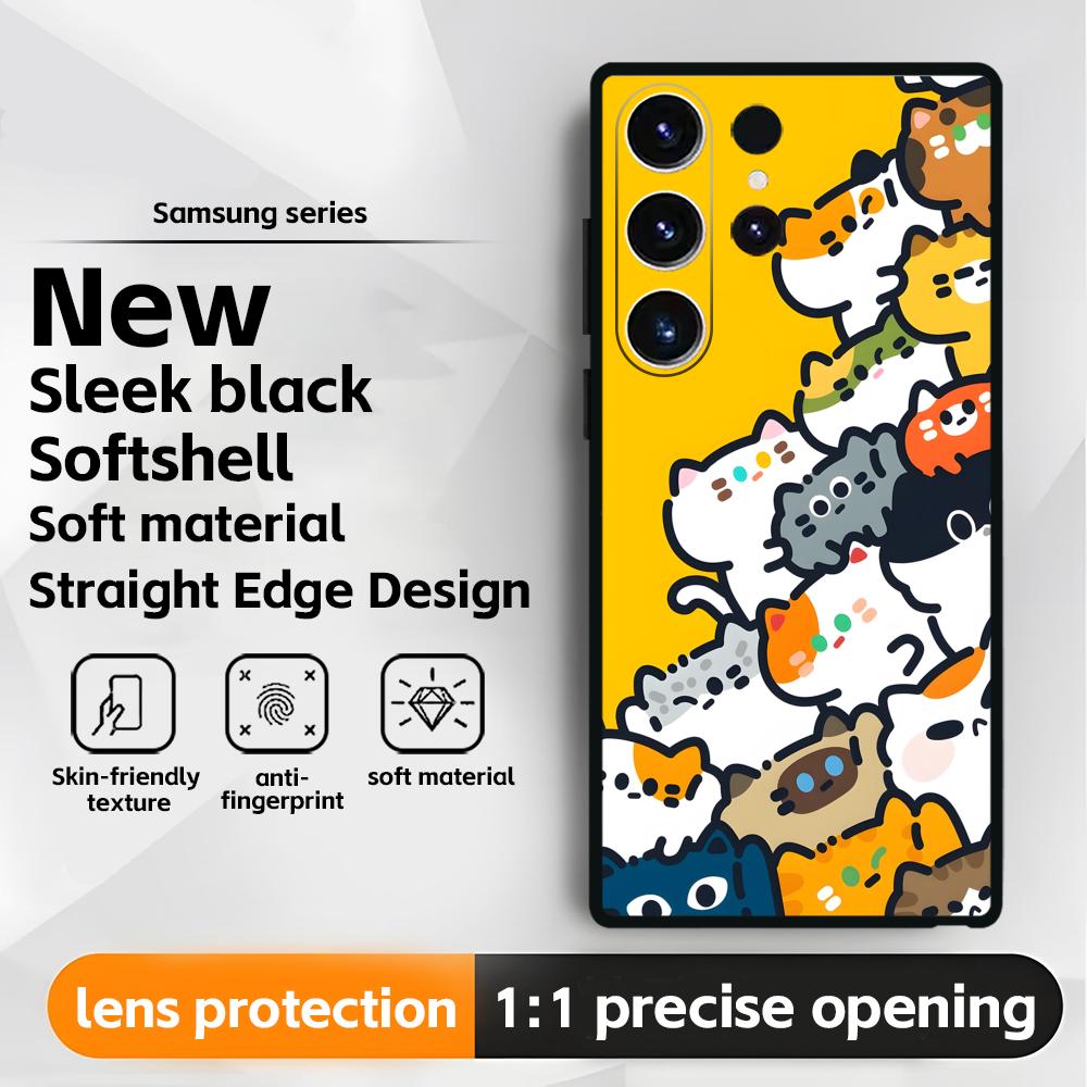 Cute cartoon cat  Phone Case For Samsung Galaxy S26 S25 S24 S23 S22 S21 Plus Ultra Note20 Soft Black