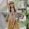 Summer Women's Camisole Ethnic Style Halter Pure Handmade Crochet Top Halter Bohemian Tassel Travel Holiday Vest