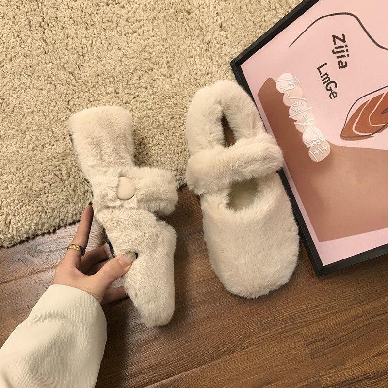 WD Large Women’s Wide Fit Mink Fur Outdoor Shoes, Sizes 41-43, Winter Plush