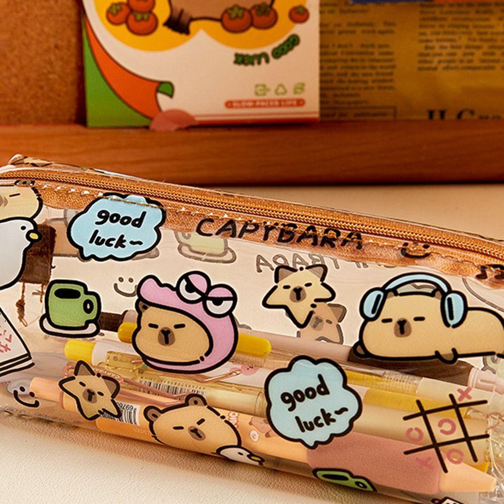 Cartoon Capybara Pen Bag Special Design High Appearance Transparent Pencil Case Waterproof Multifunction
