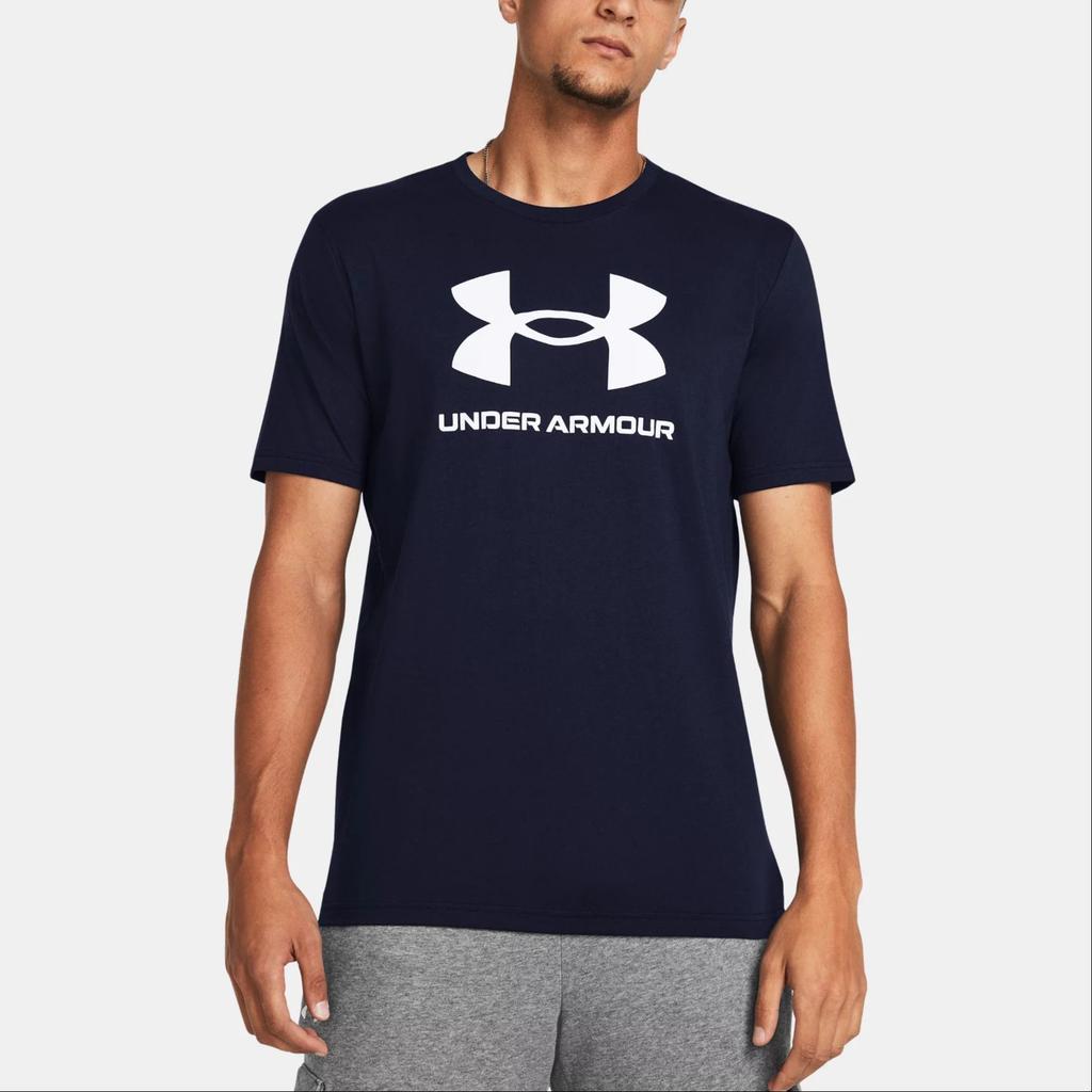 Under Armour Sportstyle Logo Print Crew Neck T-Shirt Men Tops Navy-Blue 1382911-408