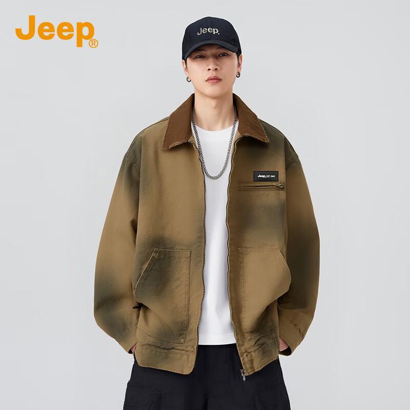 Jeep Men's Cotton Retro Color-block Lapel Jacket