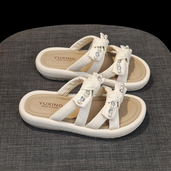 

Модная обувь Блестящие шлепанцы Тапочки Женские Летние Платформа с бантом-бабочкой Модные Желейные 2025 Роскошные Плоские Кристальные Бабочки-Кн 35