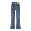 Womens High Waist Stretch Denim Flare Pants Slim Fit Cropped Wide Leg Trousers