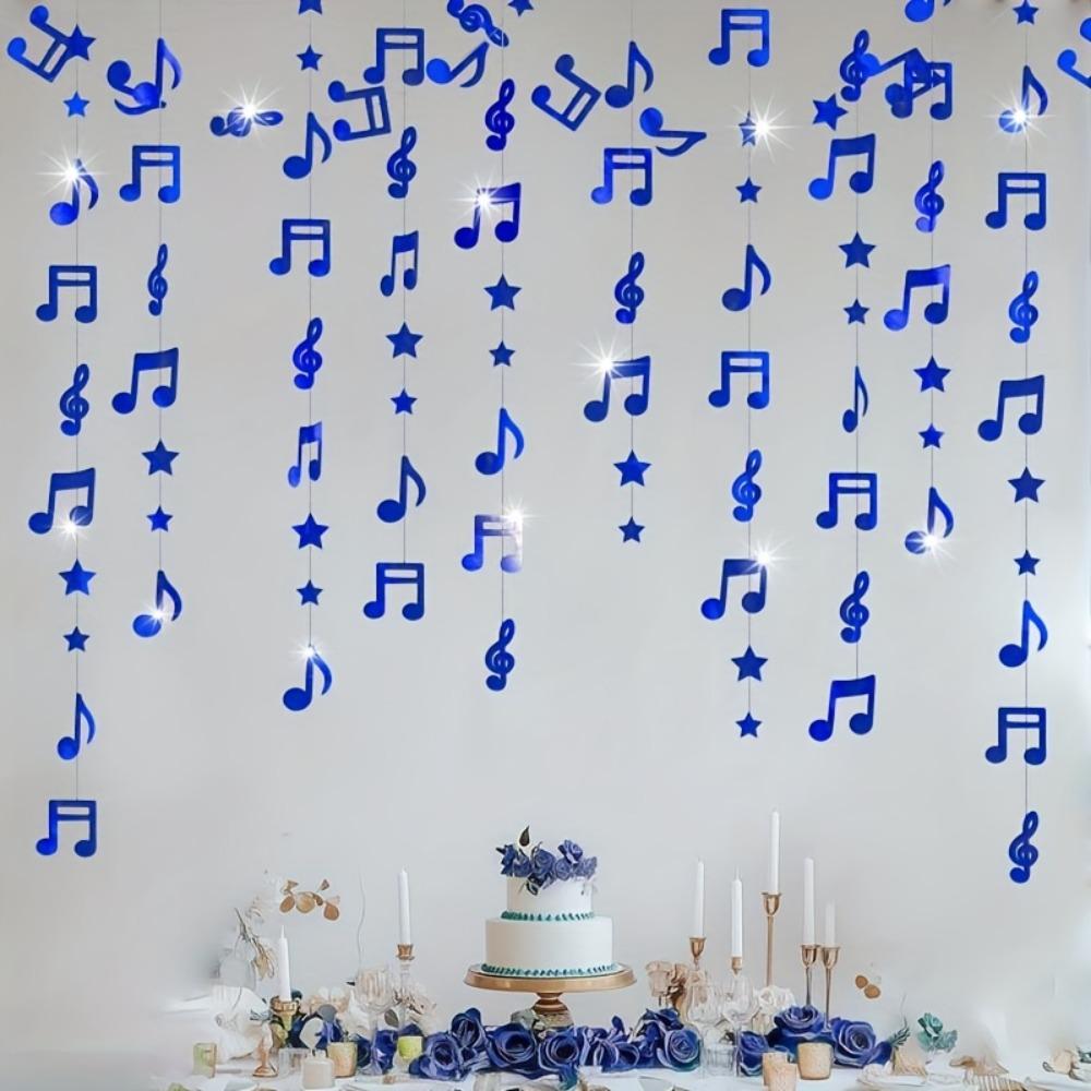 

Glitter Surface Music Notes Star Glitter Hanging Banner Hanging Design Note Elements Musical Theme Decoration Star Shape синій