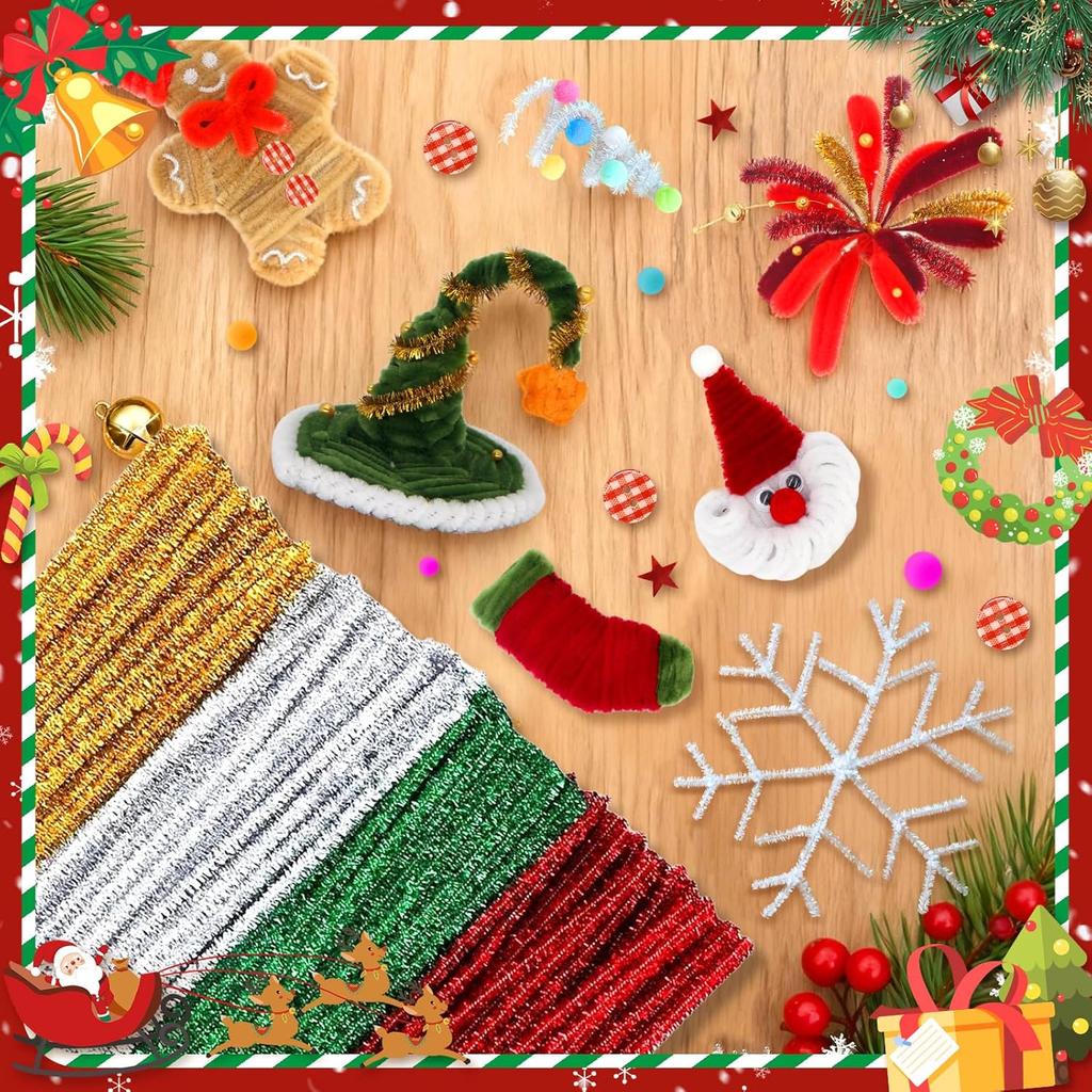 550PCS Christmas Pipe Cleaners Craft, 11 Colors Pipe Cleaners Glitter Chenille Stems Creative Arts Chenille Stems