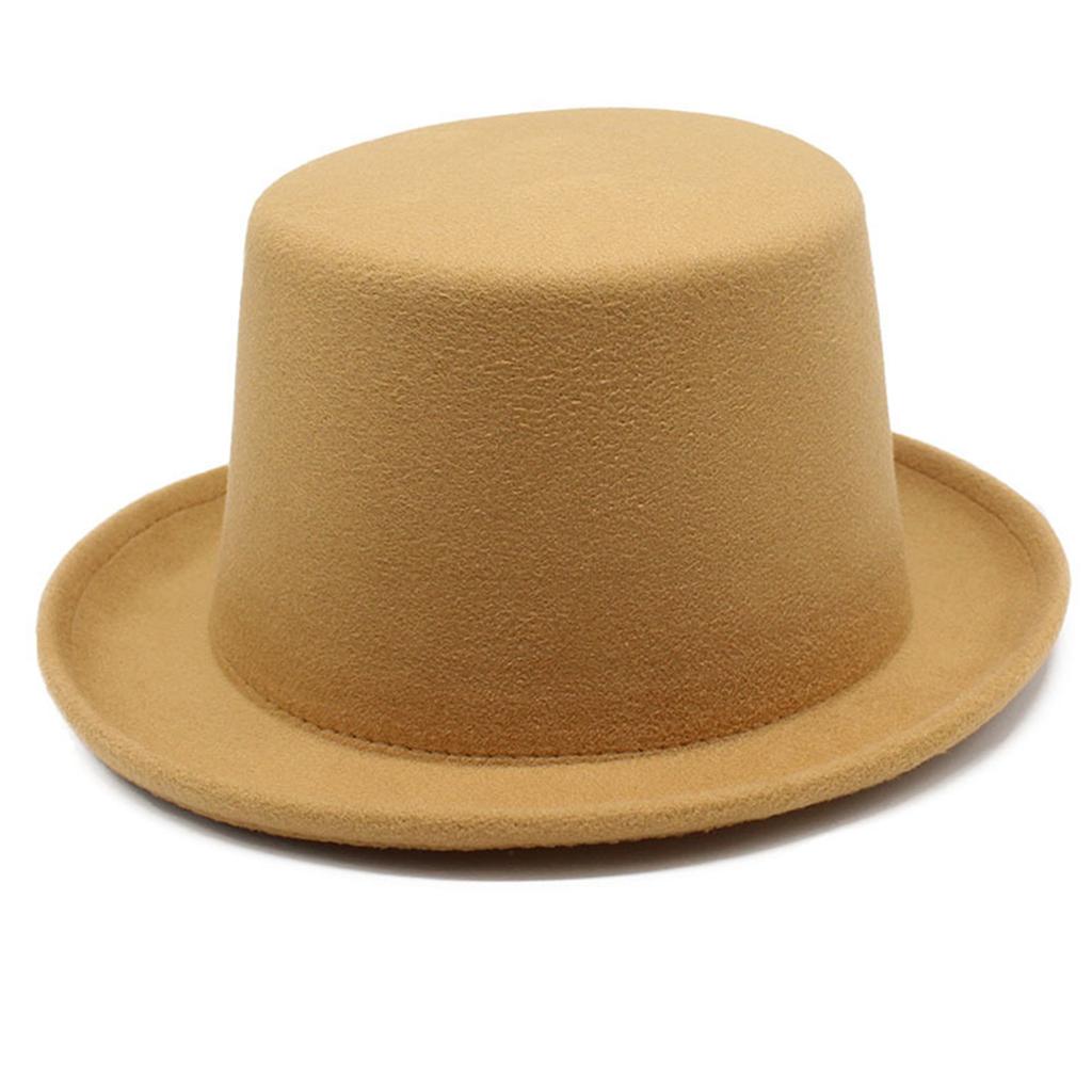 Roll Brim Fedora Hat for Adult Fashion Solid Color Panama Hat Magician Cap Wool Hat Cosplay Costume Unisex Flat Top Hat